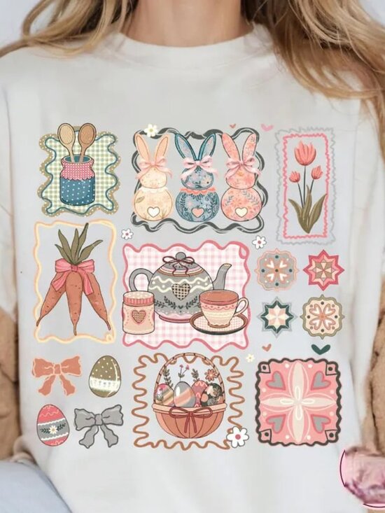 Tops - Graphic Spring Bunny Easter Shirt, Cute Gift Shirt For Easter